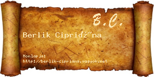 Berlik Cipriána névjegykártya